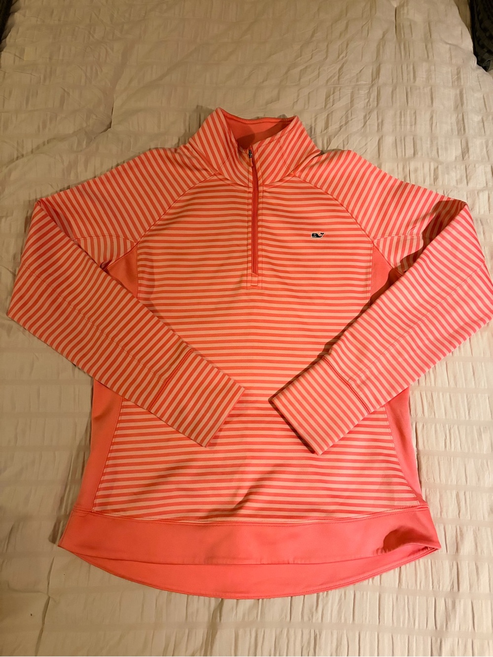 Vineyard Vines Pink Coral Striped Half-Zip Swim Coverup